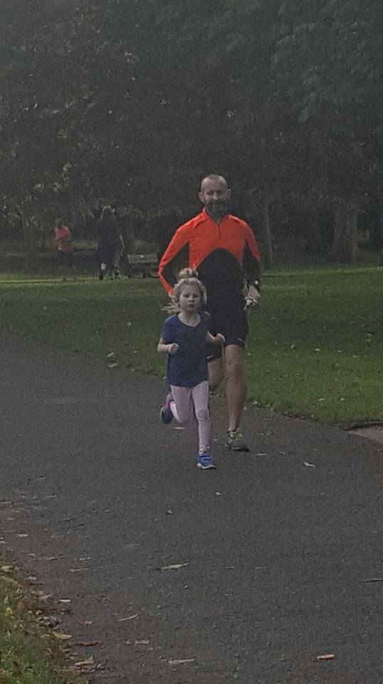 Amy sprinting for the finish line at Glossop parkrun (photo thanks to Melanie)